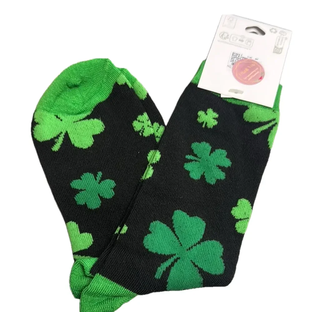 Claire's Black and Green Clover Shamrocks Crew Socks NWT